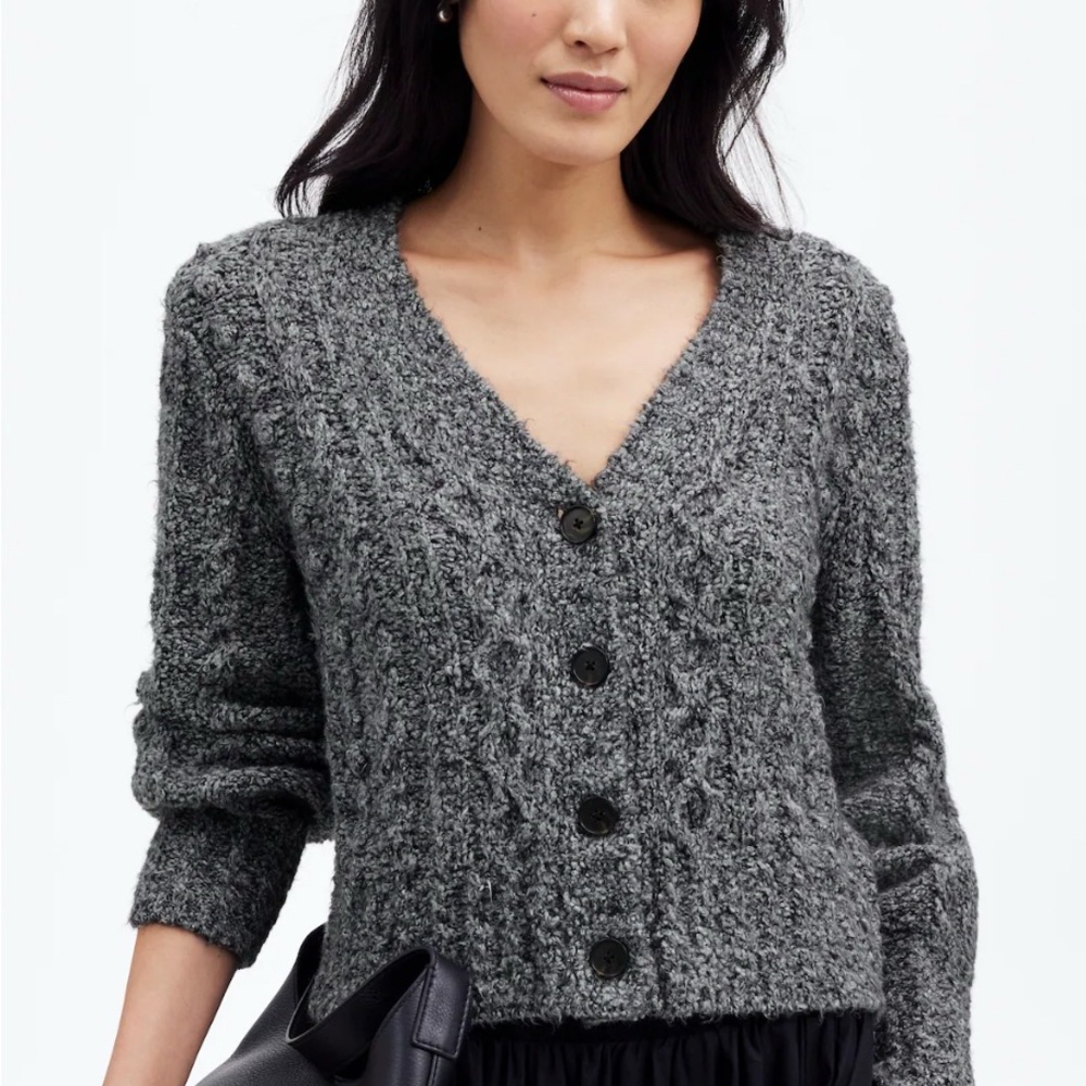 Cable V neck Gray Cardigan Sweater NWT - Picture 3 of 5